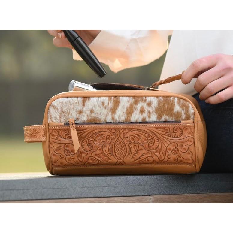 Tooled Leather & Cowhide Toiletry Bag