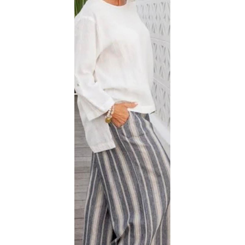 Calabria Pants - Stripe Denim Linen