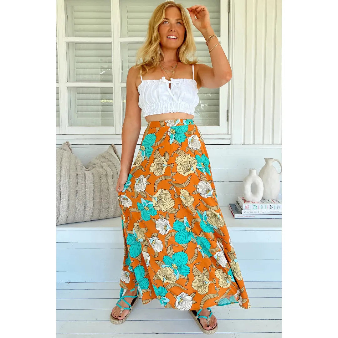 Rocky Maxi Skirt - Aqua Fields Print