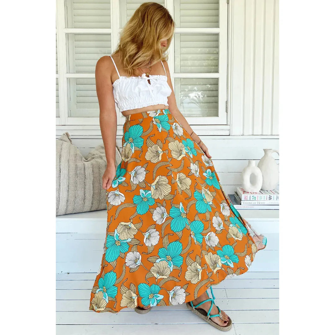 Rocky Maxi Skirt - Aqua Fields Print