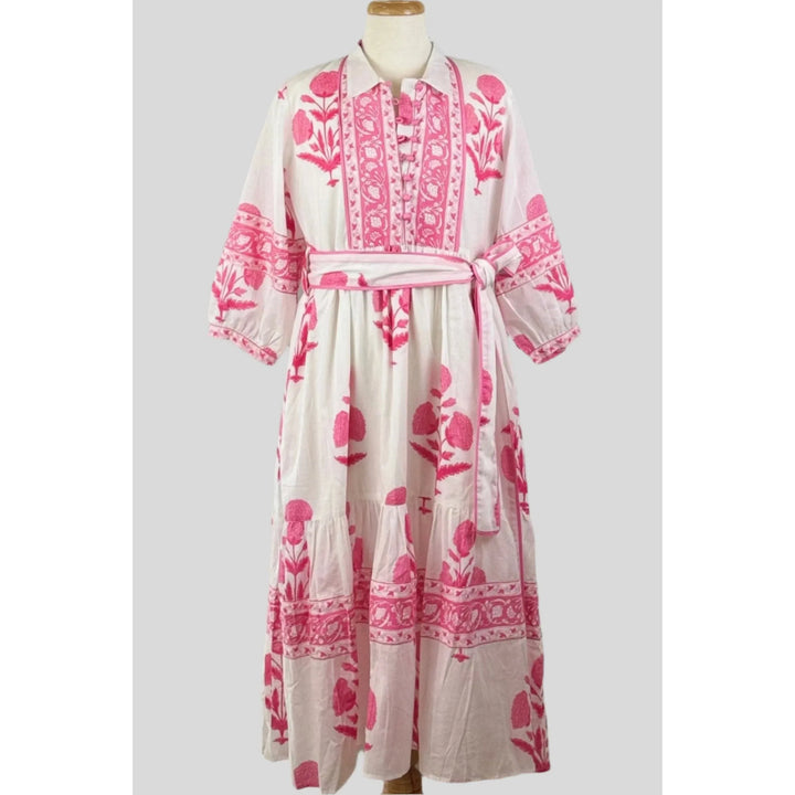 Handblocked Indian Cotton Midi - Fuschia Pink