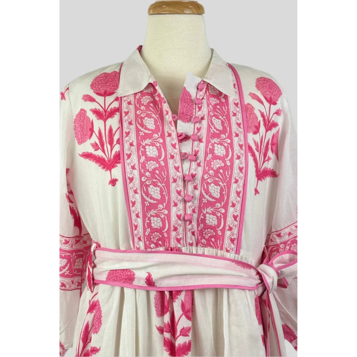 Handblocked Indian Cotton Midi - Fuschia Pink