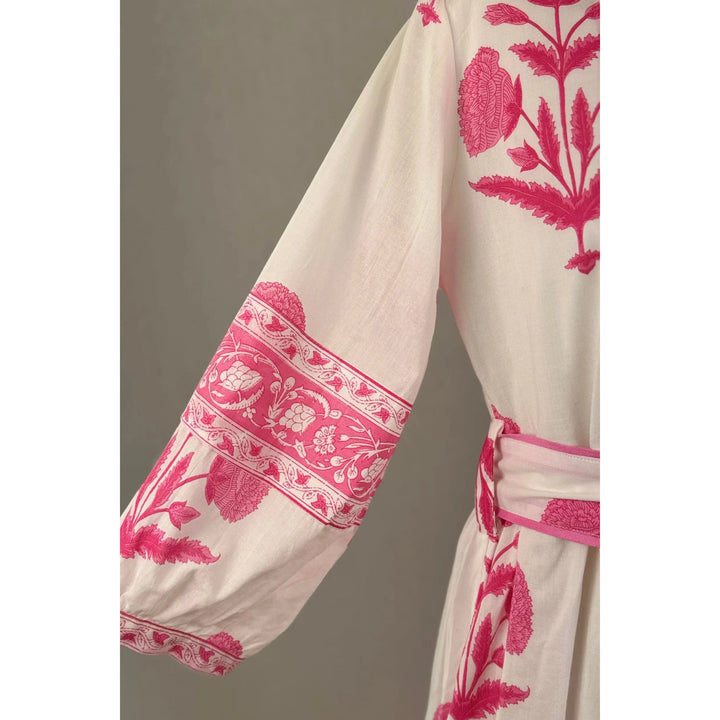 Handblocked Indian Cotton Midi - Fuschia Pink