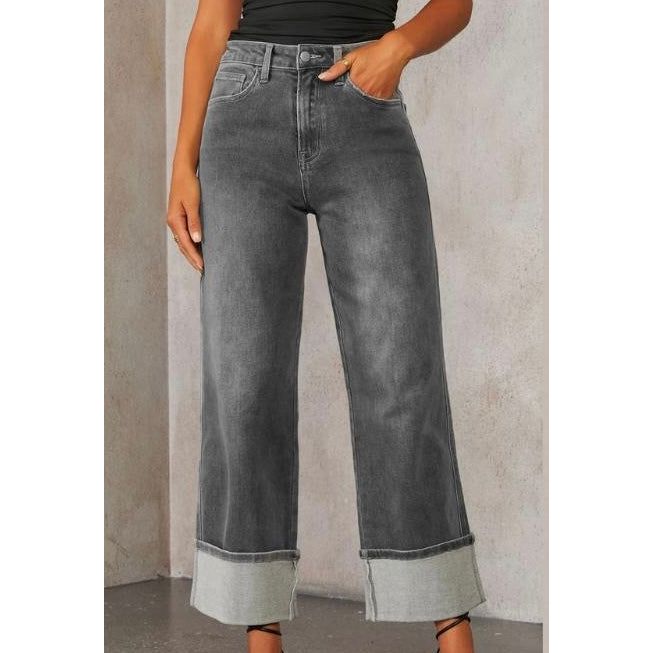 High Waisted Wide Leg Cuffed Jeans

Charcoal Stretch Denim, turn up cuff adjustable to your liking with the length.

Great colour for a change to indigo denim