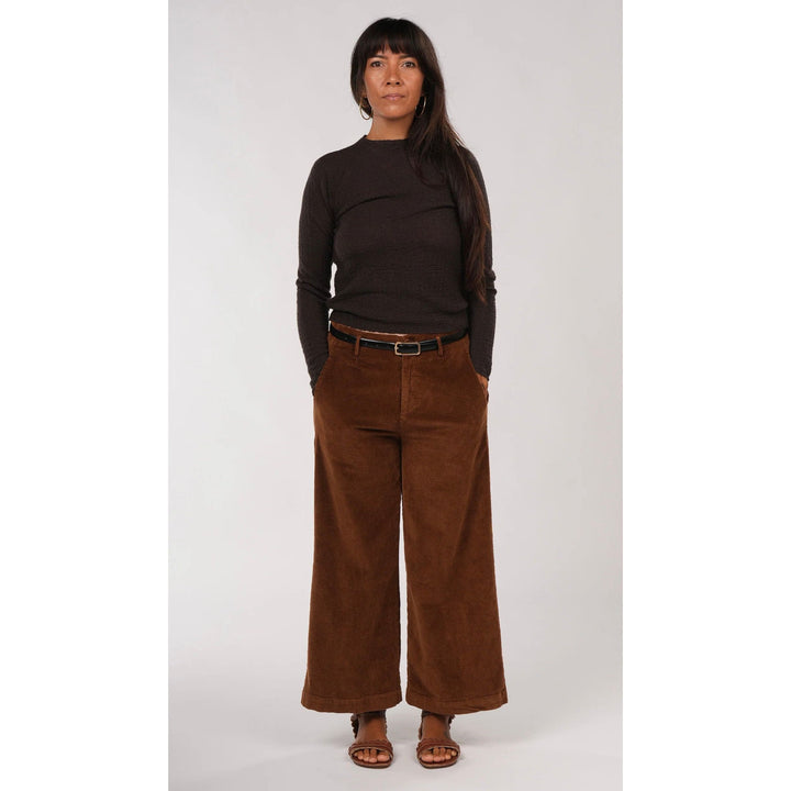 Rene Corduroy Cotton Wide Leg Pants - Tobacco