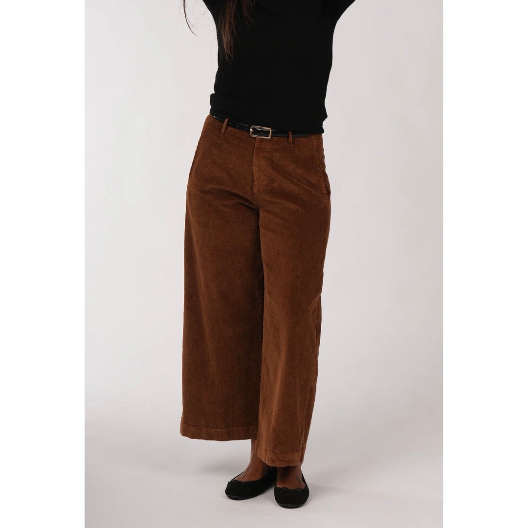 Rene Corduroy Cotton Wide Leg Pants - Tobacco