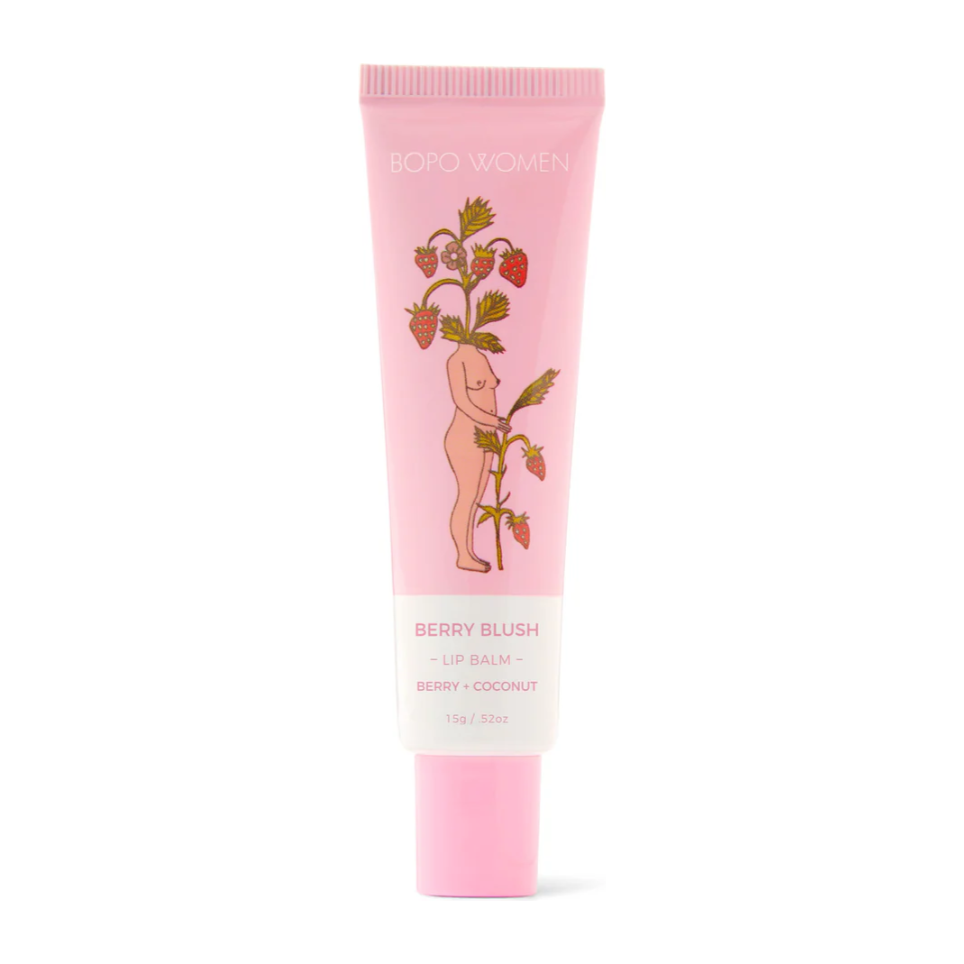 Lip Balm.

A gorgeous strawberry and coconut flavoured lip balm (think strawberry mojitos) with a clear texture that leaves a lovely glossy shine. When it comes to lip care,&nbsp;hydration and barrier protection are the key. The&nbsp;Berry Blush&nbsp;Lip Balm&nbsp;is packed with natural ingredients to provide long-lasting nourishment&nbsp;that&nbsp;soothes, softens and conditions while locking in moisture. Housed in a luxe aluminium coated tube, you'll never want to leave home again without your;Berry 