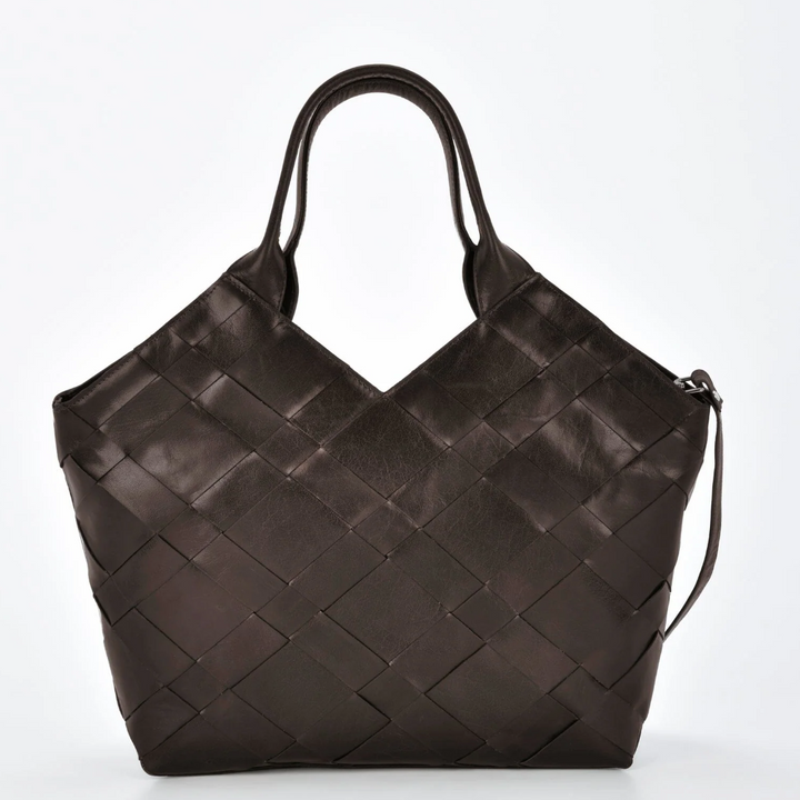 Baxter - Chocolate Leather Woven Tote Bag
