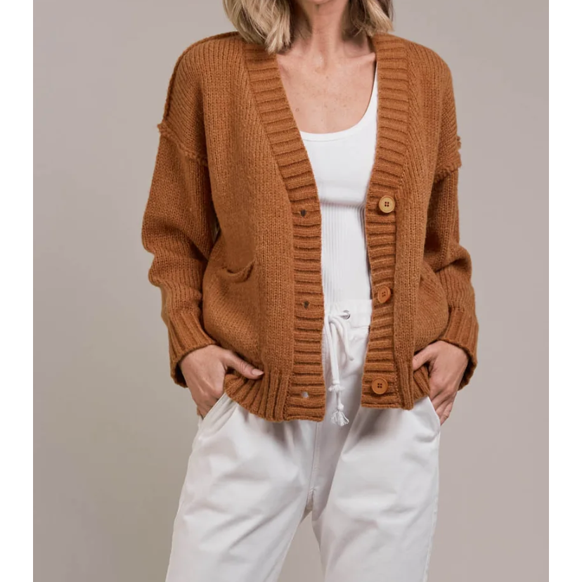 Katana Cardigan - Hazel

For easy off-duty style, the Katana Cardigan is a perfect pick. Made from plush recycled polyester, this soft knit offers a classic V-neckline with a three-button front and bold ribbed detailing. A true transeasonal essential, it seamlessly complements your wardrobe basics. Style it with denim for a comfortable yet chic look.