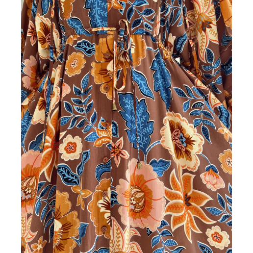 Catalonia Maxi - Tierra Print

This timeless Maxi, Features gorgeous balloon sleeves. The bust line has a piping detail yoke with embroidered frill on the sleeve and skirt layer.
