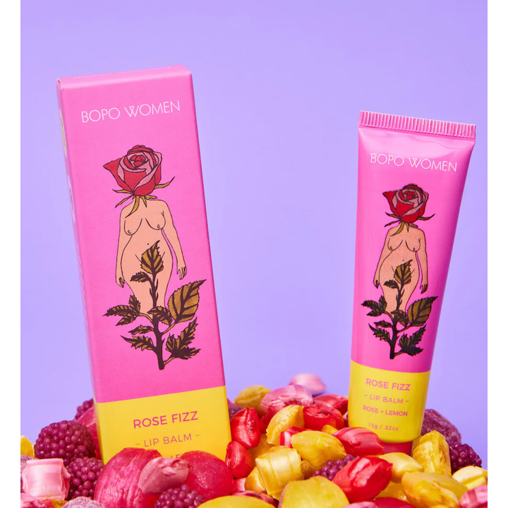 Lip Balm.

A gorgeous strawberry and coconut flavoured lip balm (think strawberry mojitos) with a clear texture that leaves a lovely glossy shine. When it comes to lip care,&nbsp;hydration and barrier protection are the key. The&nbsp;Berry Blush&nbsp;Lip Balm&nbsp;is packed with natural ingredients to provide long-lasting nourishment&nbsp;that&nbsp;soothes, softens and conditions while locking in moisture. Housed in a luxe aluminium coated tube, you'll never want to leave home again without your Rose Fizz