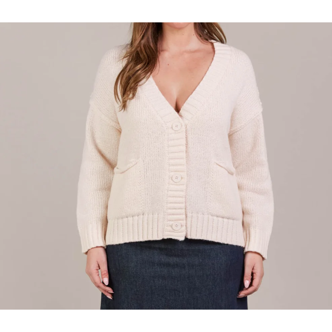 Katana Cardigan

For easy off-duty style, the Katana Cardigan is a perfect pick. Made from plush recycled polyester, this soft knit offers a classic V-neckline with a three-button front and bold ribbed detailing. A true transeasonal essential, it seamlessly complements your wardrobe basics. Style it with denim for a comfortable yet chic look.
