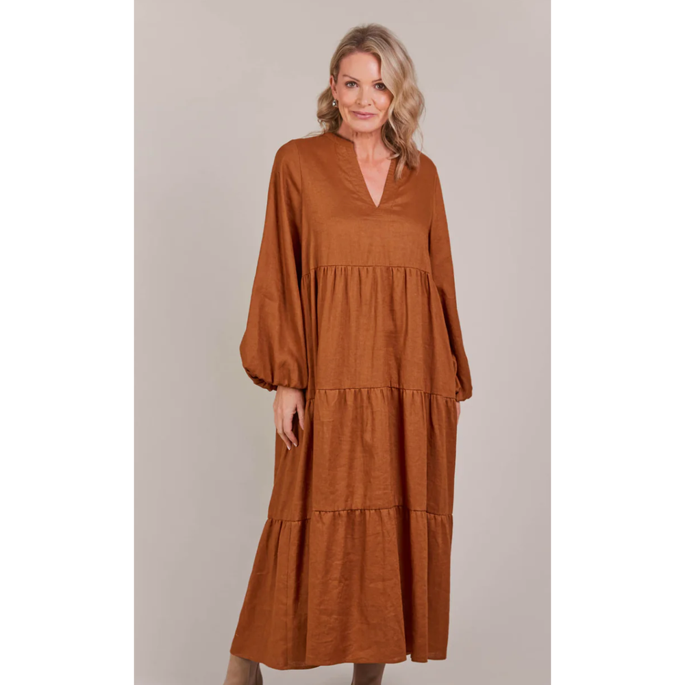 Laax Maxi Dress- Hazel

From a wine tasting with the girls to a romantic dinner date, the Laax Maxi Dress adds a touch of effortless elegance to any event. The dress flows gracefully with a flattering V-neck and dramatic bishop sleeves, creating a stunning silhouette. A self-fabric tie cinches the waist, accentuating your shape. Complete your look with heels or boots, eye-catching accessories, and a chic clutch.