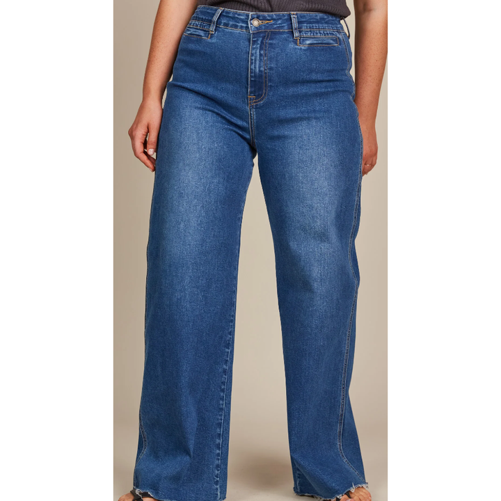 Tate Denim Pants

Say hello to your new favourite denim jeans! The Tate Denim is guaranteed to make an impression - with a classic wide-leg silhouette and a mid-rise fit, these denim jeans provide an effortless look that will complement any outfit. It features a button and zip closure with pockets and a raw edge ready for any occasion. Style it with a tank, cape and glam accessories for cocktails with the girls or a soft knit and sneakers while you run errands.