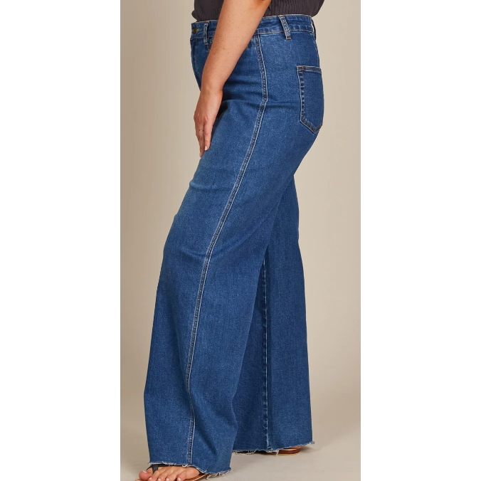 Tate Denim Pants

Say hello to your new favourite denim jeans! The Tate Denim is guaranteed to make an impression - with a classic wide-leg silhouette and a mid-rise fit, these denim jeans provide an effortless look that will complement any outfit. It features a button and zip closure with pockets and a raw edge ready for any occasion. Style it with a tank, cape and glam accessories for cocktails with the girls or a soft knit and sneakers while you run errands.