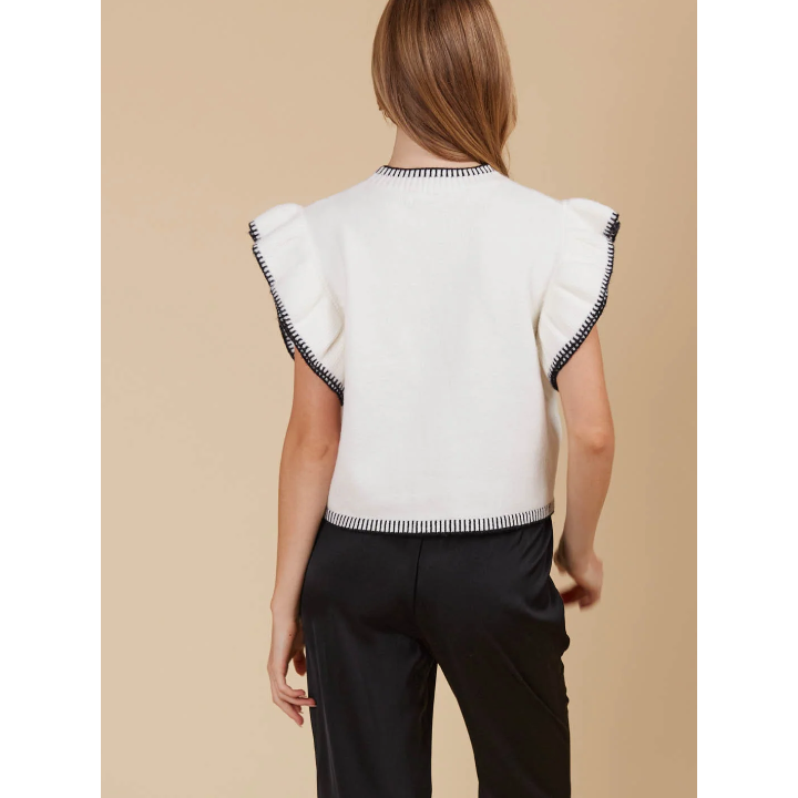 Athena Frill Knit Top

Just add jeans, and you're good to go! The Athena Frill Knit Top steals the spotlight with its dramatic frill sleeves and eye-catching contrast binding. Designed with a slightly cropped length, it's the perfect match for high-waisted bottoms, adding a stylish edge to your outfit. Crafted from a cosy wool and recycled blend, this knit top is a must-have for your transeasonal wardrobe. Trust us—you'll want one in every colour!