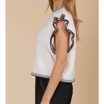 Athena Frill Knit Top

Just add jeans, and you're good to go! The Athena Frill Knit Top steals the spotlight with its dramatic frill sleeves and eye-catching contrast binding. Designed with a slightly cropped length, it's the perfect match for high-waisted bottoms, adding a stylish edge to your outfit. Crafted from a cosy wool and recycled blend, this knit top is a must-have for your transeasonal wardrobe. Trust us—you'll want one in every colour!