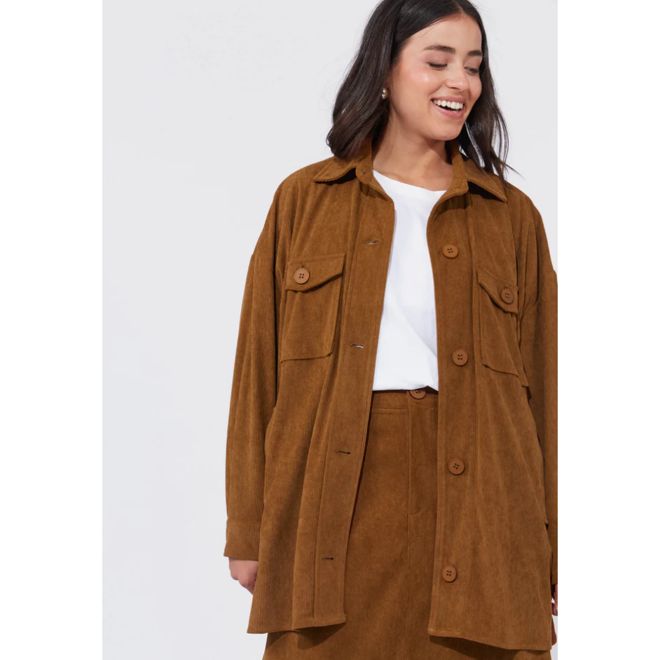 Nashville Shacket

Lighter than a coat yet warmer than a button-down shirt, the Nashville Shacket is perfect for transitional layering. In a soft corduroy, this shacket adds a laid-back, rustic touch to your outfit. The oversized fit offers plenty of space for layering and freedom of movement, making it an ideal choice for casual occasions. Pair it with matching pants and boots for a cohesive look, or keep it casual with leggings and sneakers.
