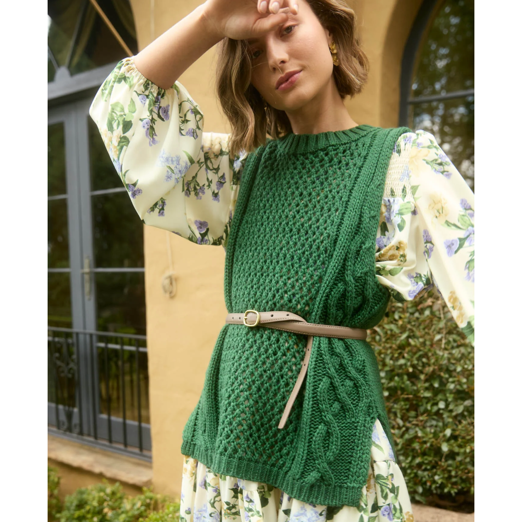 Luna Knit Vest

\Cosy meets chic in the form of the Luna Knit Vest, your go-to piece for changing seasons. The distinctive weave of this vest adds a lovely texture to your outfit while providing an extra layer of warmth. Pair it with a simple t-shirt, a skivvy, or a button-down shirt, along with leggings or jeans, for a sleek and easygoing look.